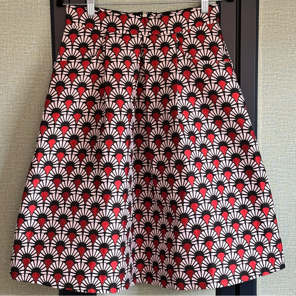 Glamorous Red/Navy Retro Jacquard Pleated A-Line Knee Length Skirt, NWT, Size M - Picture 2 of 8